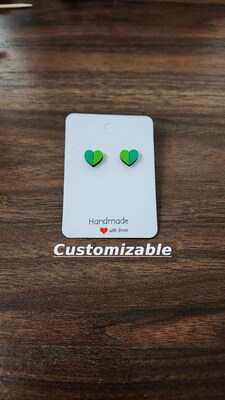 Customizable 2 Tone Heart Wood Stud Earring, 10mm, Stud Earrings, Wooden Stud Earrings, Post Earrings, Handmade Earrings - image1